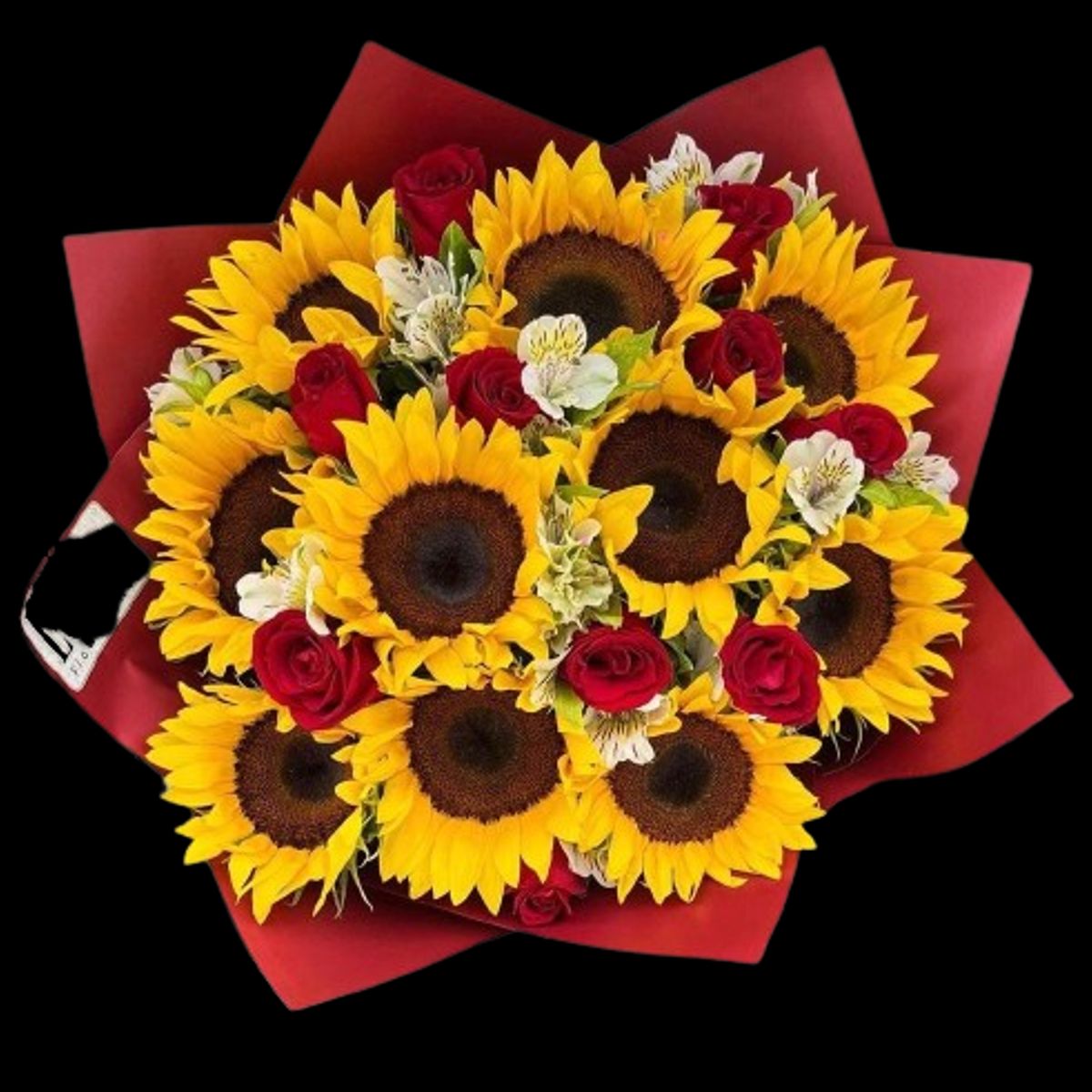 GENERICO - Ramo de 10 Girasoles 10 Rosas y Astromelias