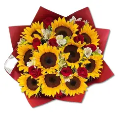 GENERICO - Ramo de 10 Girasoles 10 Rosas y Astromelias