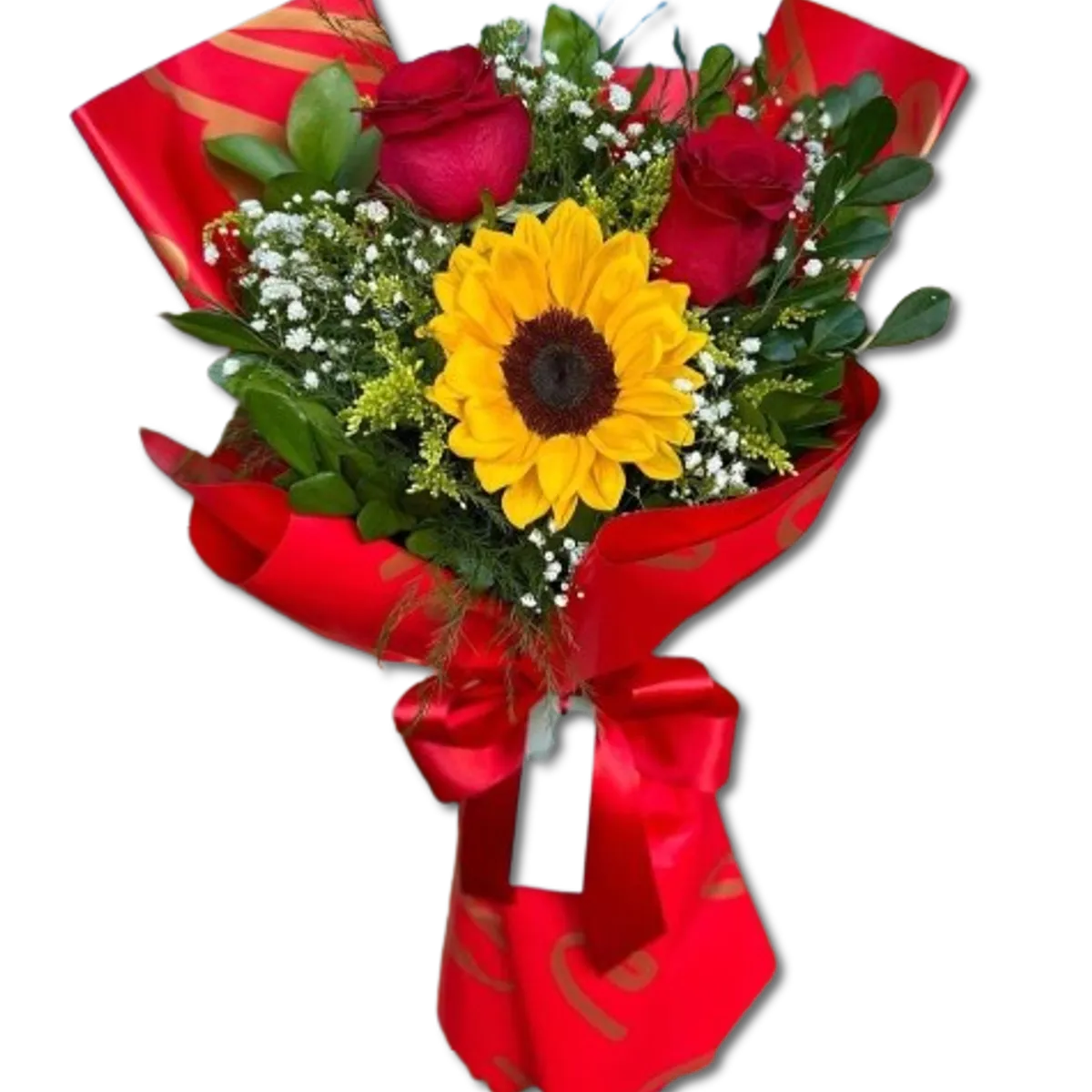 GENERICO - Bouquet de 2 Rosas y 1 Girasol