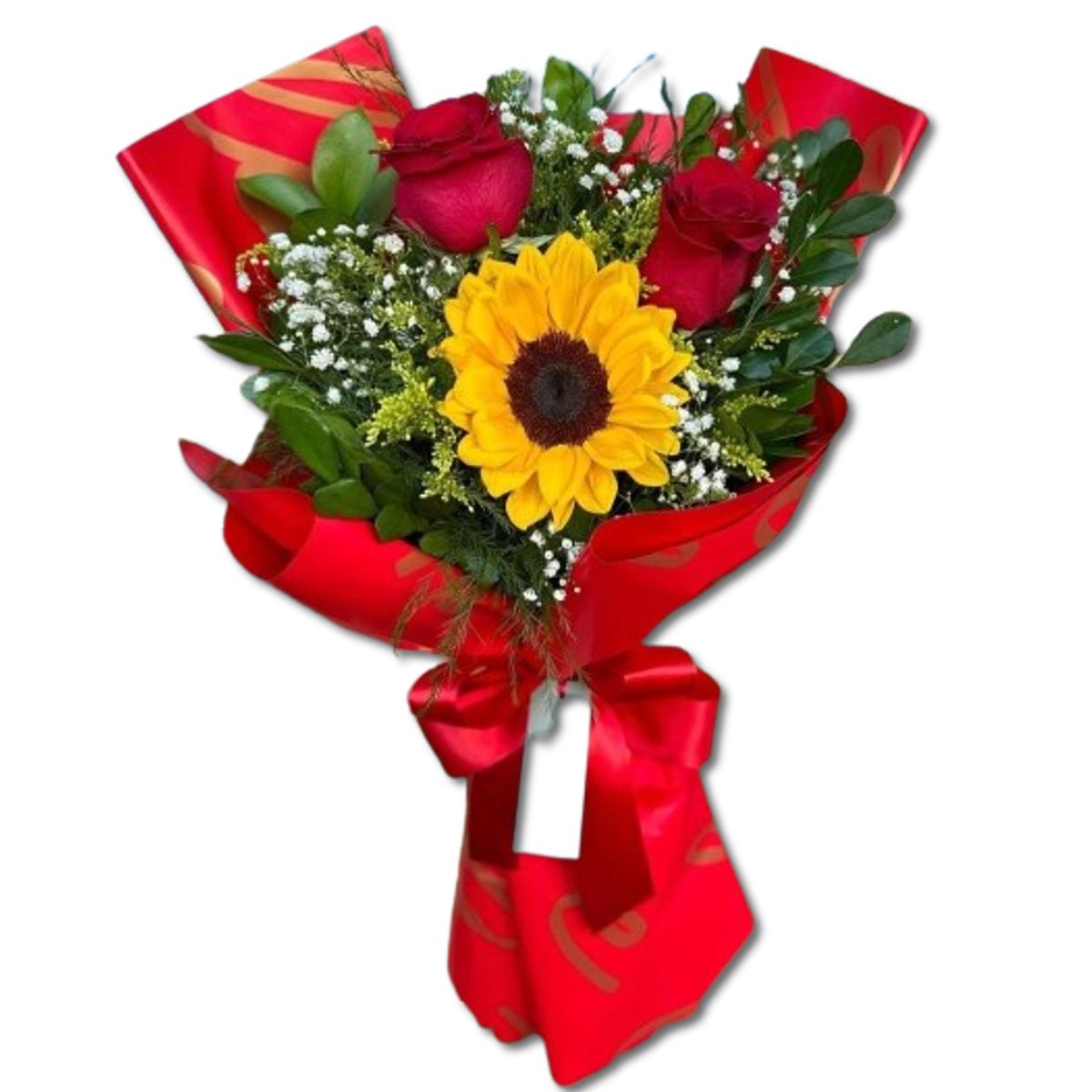 GENERICO - Bouquet de 2 Rosas y 1 Girasol