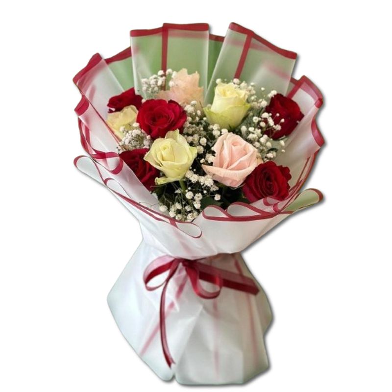 GENERICO - Bouquet de 10 Rosas Rojas Blancas y Rosadas