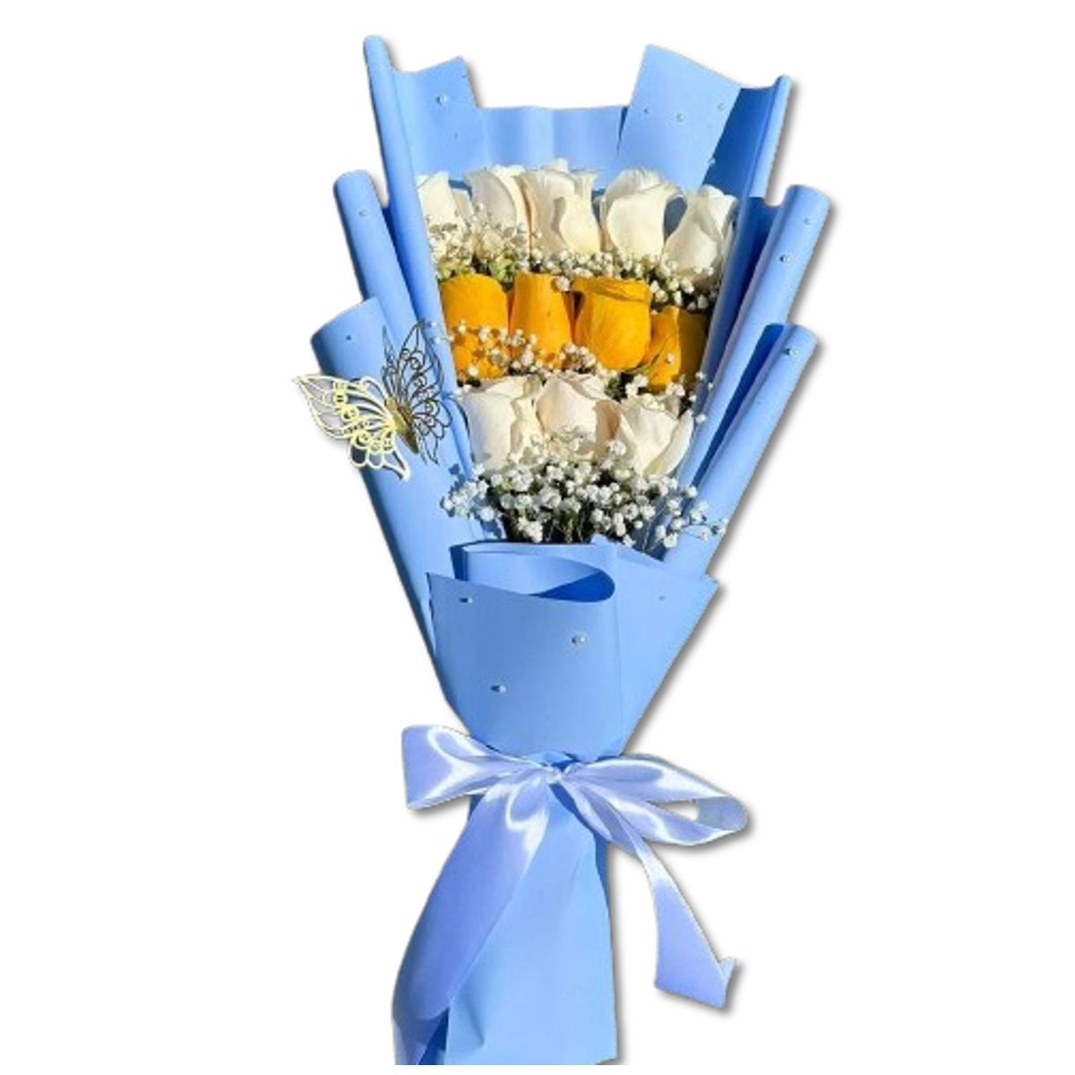 GENERICO - Ramo Alargado de 12 Rosas Blancas y Amarillas