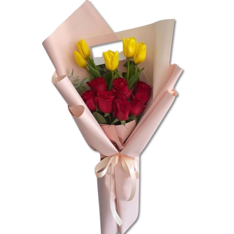 GENERICO - Bouquet de 6 Rosas Rojas y 5 Tulipanes