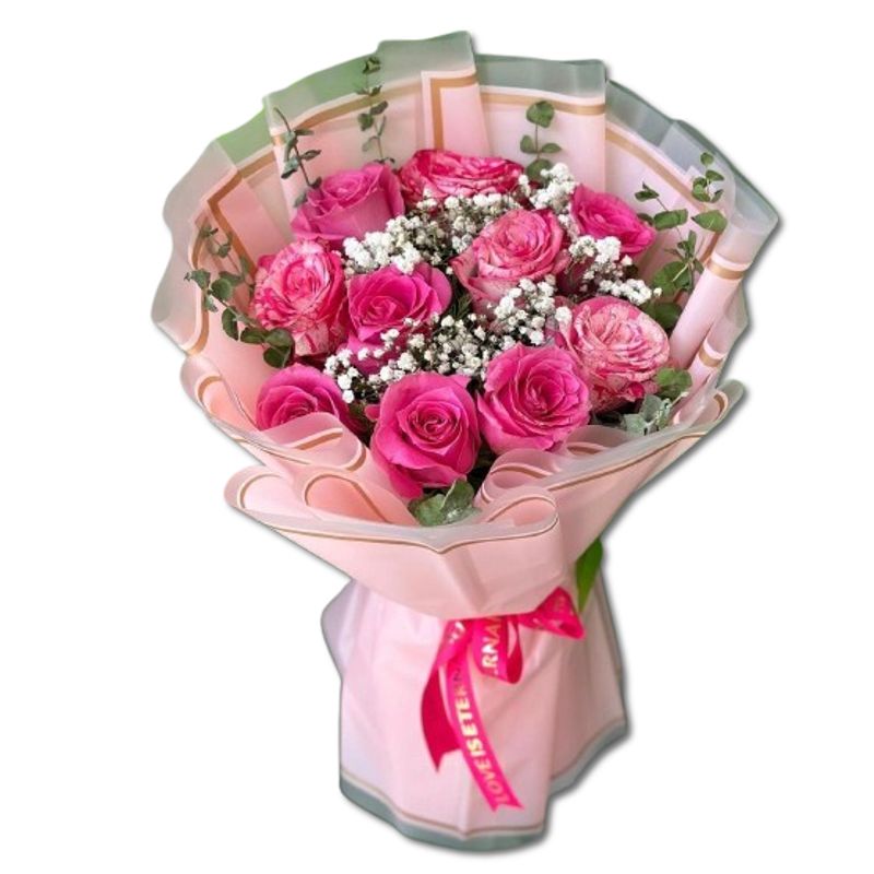 GENERICO - Bouquet de 10 Rosas Fucsias con Follaje