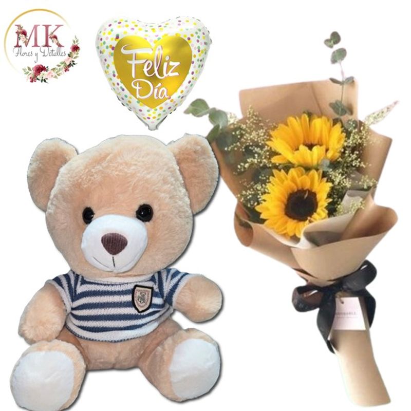 GENERICO - Bouquet de 2 Girasoles Peluche con Camiseta de 30cm y Globo