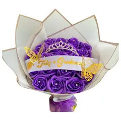 GENERICO - Ramo Buchón de 25 Rosas Eternas de Jabón Moradas con cinta