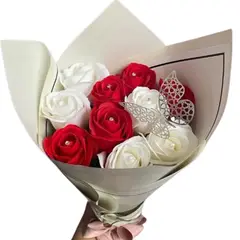 GENERICO - Ramo de 12 Rosas Eternas de Jabón Blanco y Rojo