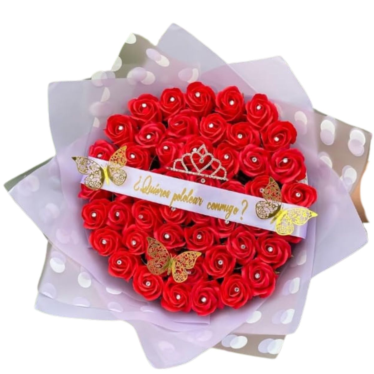 GENERICO - Ramo Buchón de 50 Rosas Eternas de Jabón Rojas con cinta