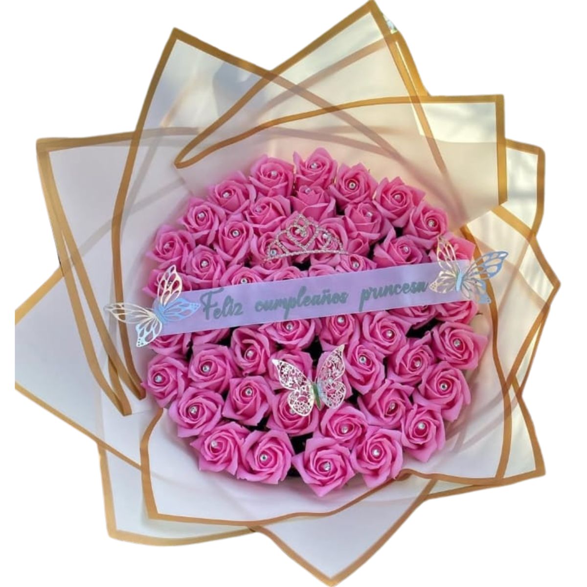 GENERICO - Ramo Buchón de 50 Rosas Eternas de Jabón Rosadas con cinta