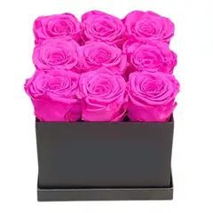 GENERICO - Box Cuadrado de 9 Rosas Fucsias Eternas de Jabón