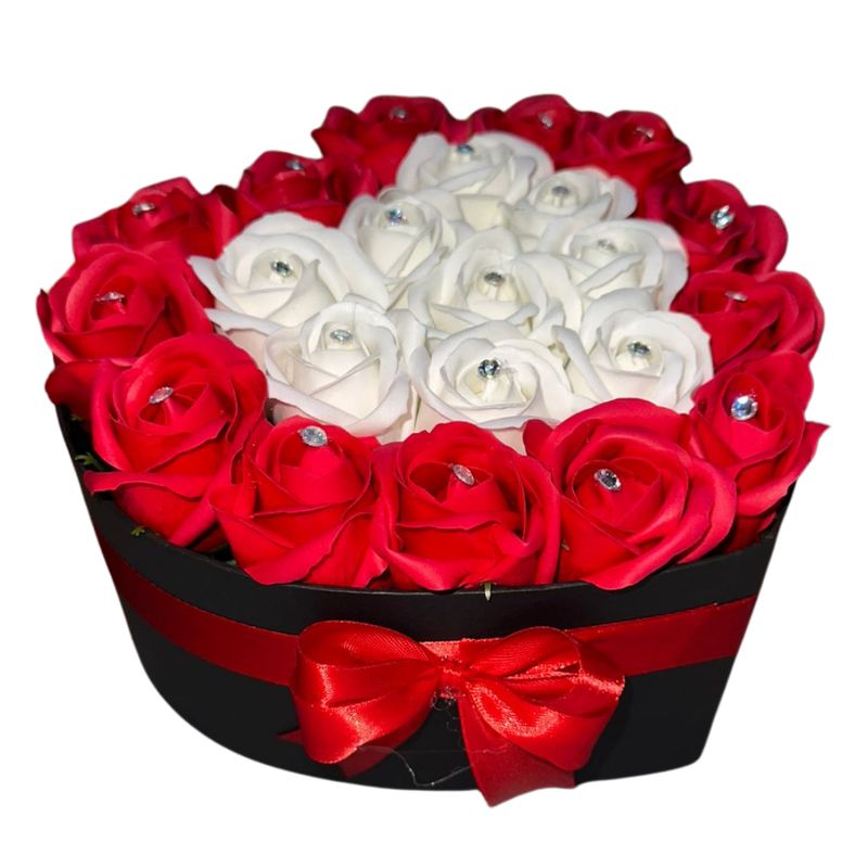 GENERICO - Box Corazón de Rosas Eternas Blancas y Rojas