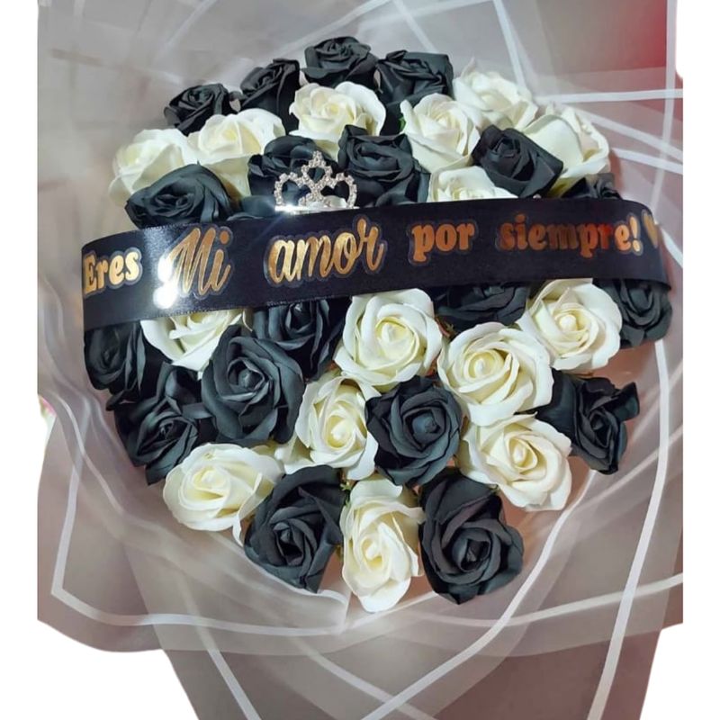 GENERICO - Bouquet de 50 Rosas Blanco y Negro