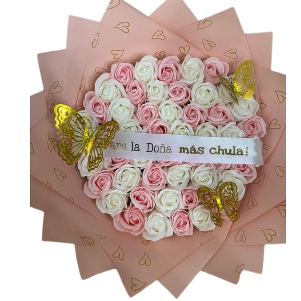 GENERICO - Bouquet de 80 Rosas Rosadas y Blancas Eternas