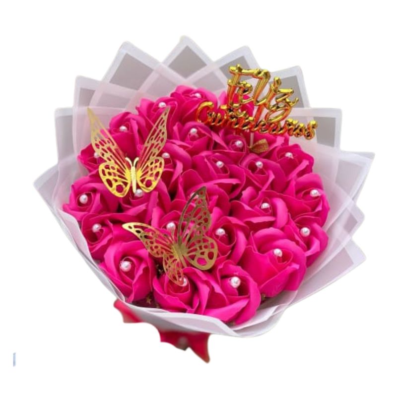 GENERICO - Bouquet de 25 Rosas Fucsias Eternas de Cumpleaños