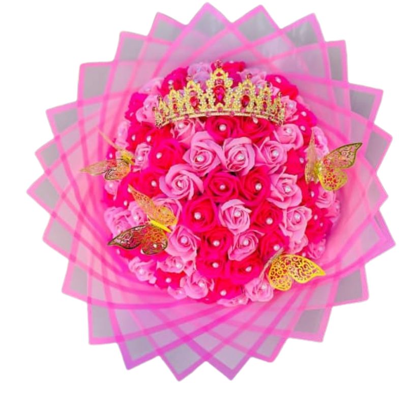 GENERICO - Bouquet de 100 Rosas Fucsias y Rosadas Eternas con Corona