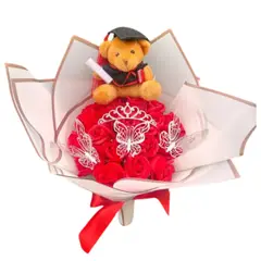 GENERICO - Bouquet de Graduación 25 Rosas Eternas y Peluchito