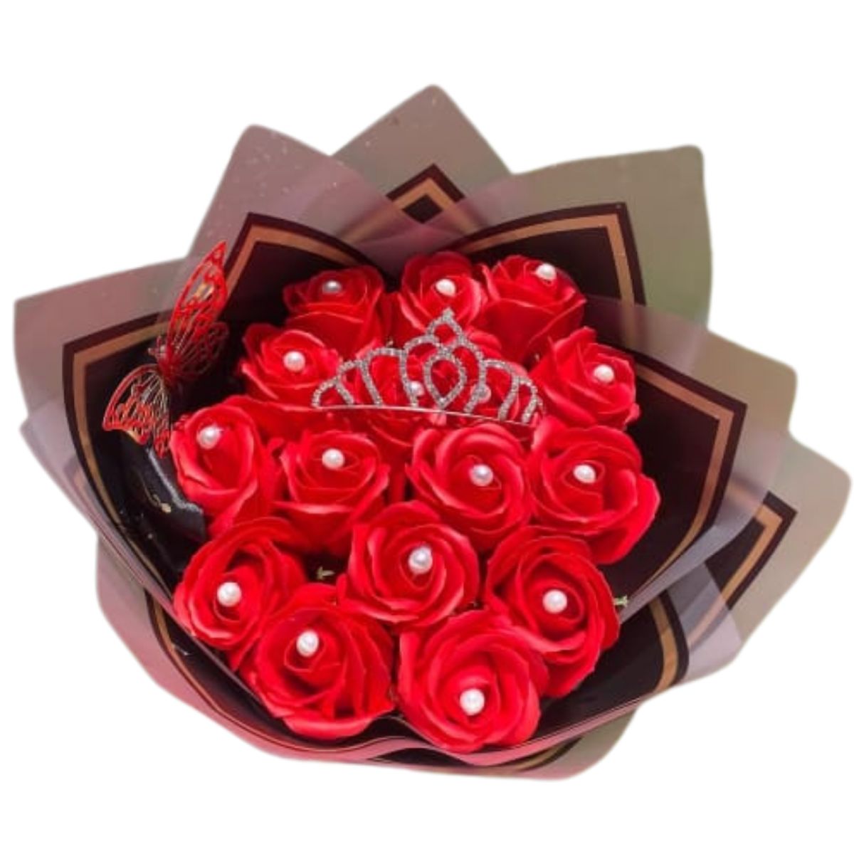 GENERICO - Bouquet de 18 Rosas Eternas Rojas y Corona