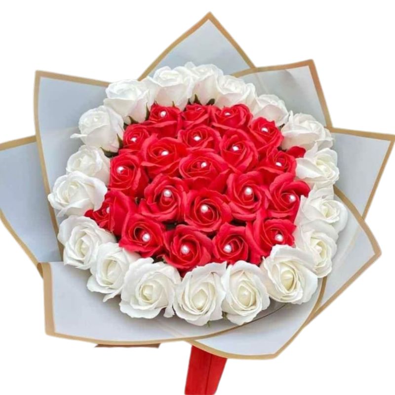 GENERICO - Bouquet de 50 Rosas Eternas Blanca y Roja