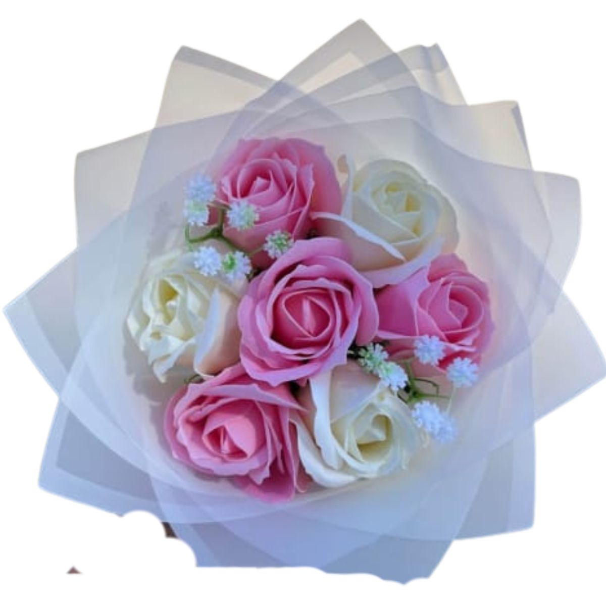 GENERICO - Bouquet de 7 Rosas Rosadas y Blancas Eternas