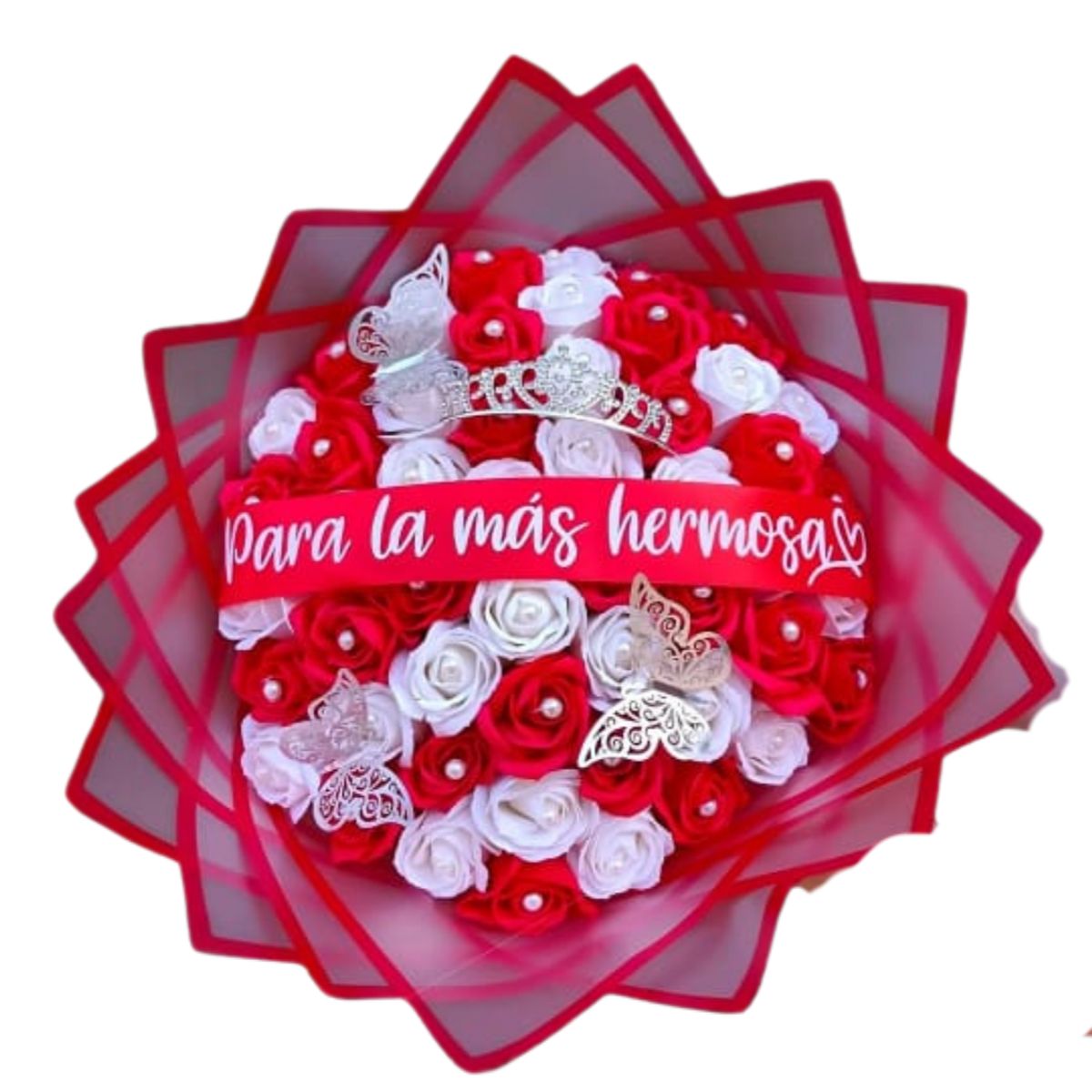 GENERICO - Bouquet de 100 Rosas Rojas y Blancas Eternas