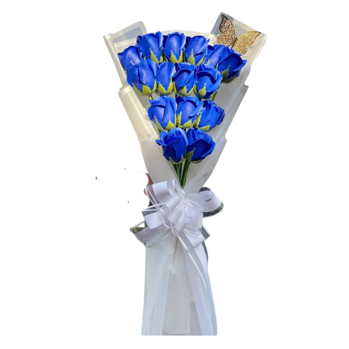 GENERICO - Ramo Alargado de 15 Rosas Azules Eternas