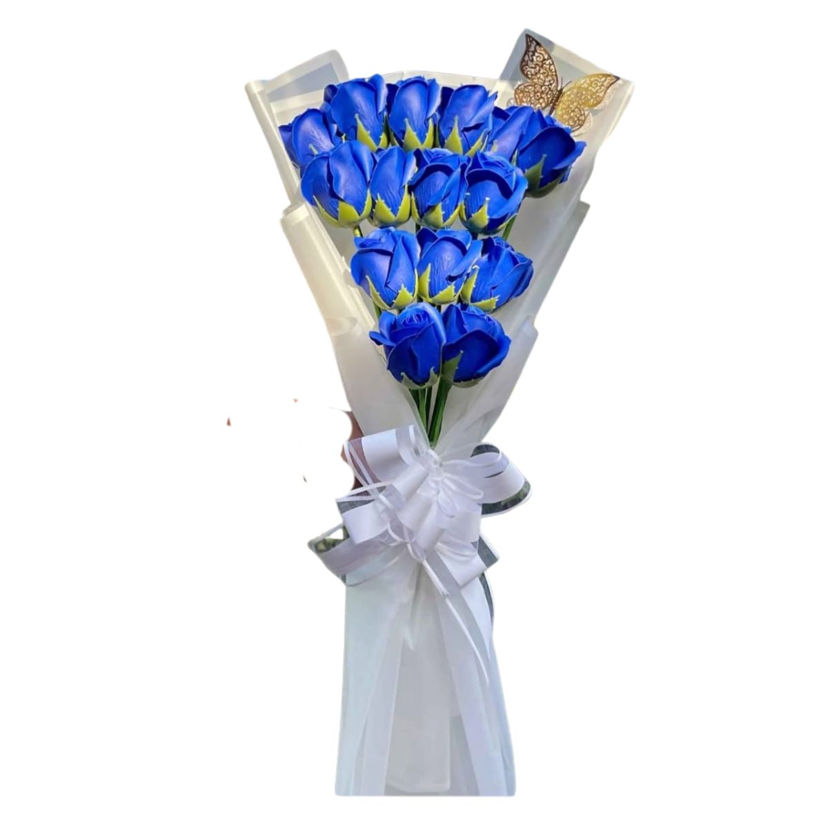 GENERICO - Ramo Alargado de 15 Rosas Azules Eternas