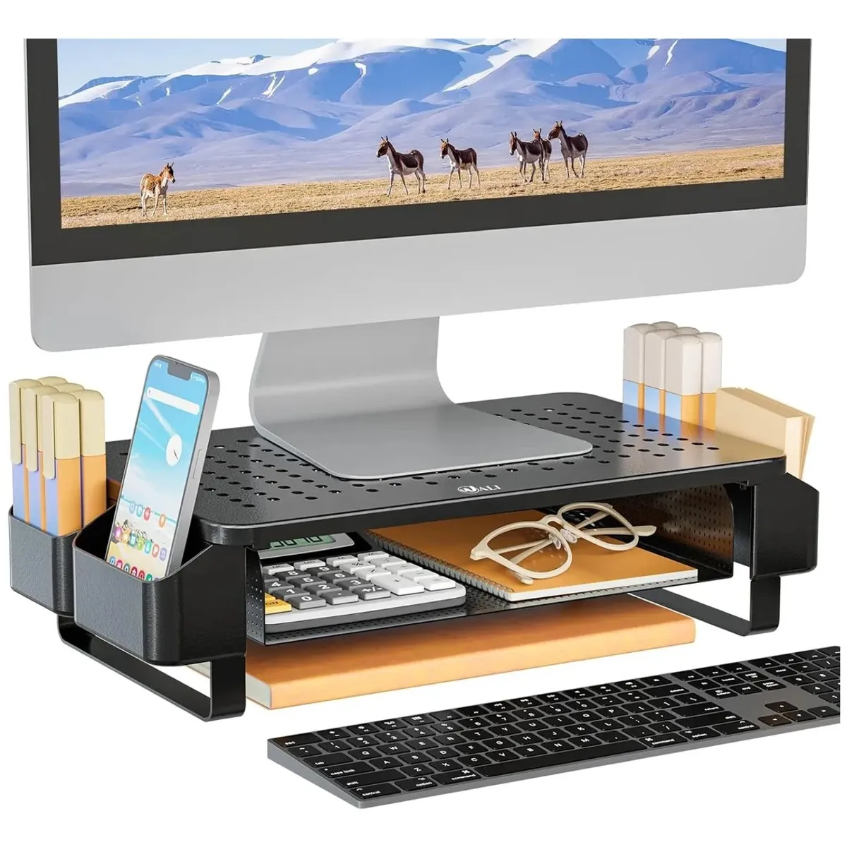 EVERSO - Base Soporte De Monitor Notebook Pc Impresora Con Cajón Negro