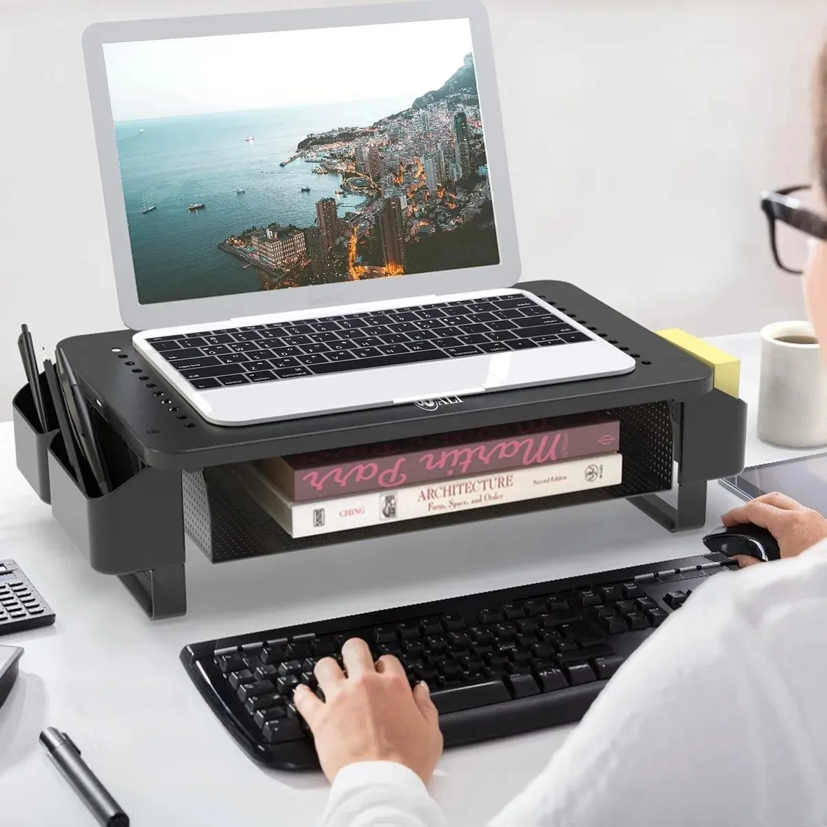 EVERSO - Base Soporte De Monitor Notebook Pc Impresora Con Cajón Negro