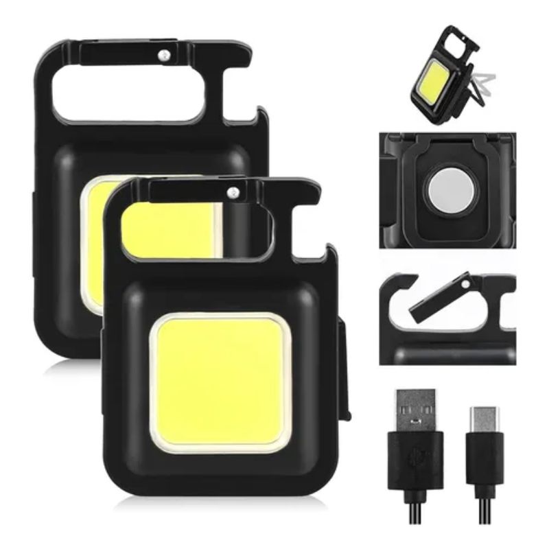 LISM - Pack 2 Linternas Llavero Led Cob Gancho Iman Recargable