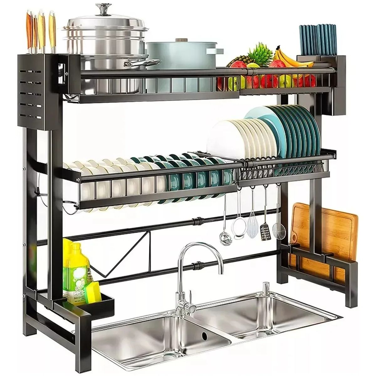 KUANGYE - Escurridor Retráctil Secador Ajustable Loza Platos 2 Niveles