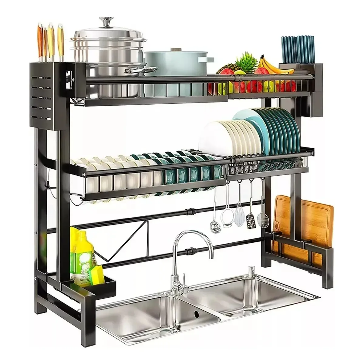 KUANGYE - Escurridor Retráctil Secador Ajustable Loza Platos 2 Niveles