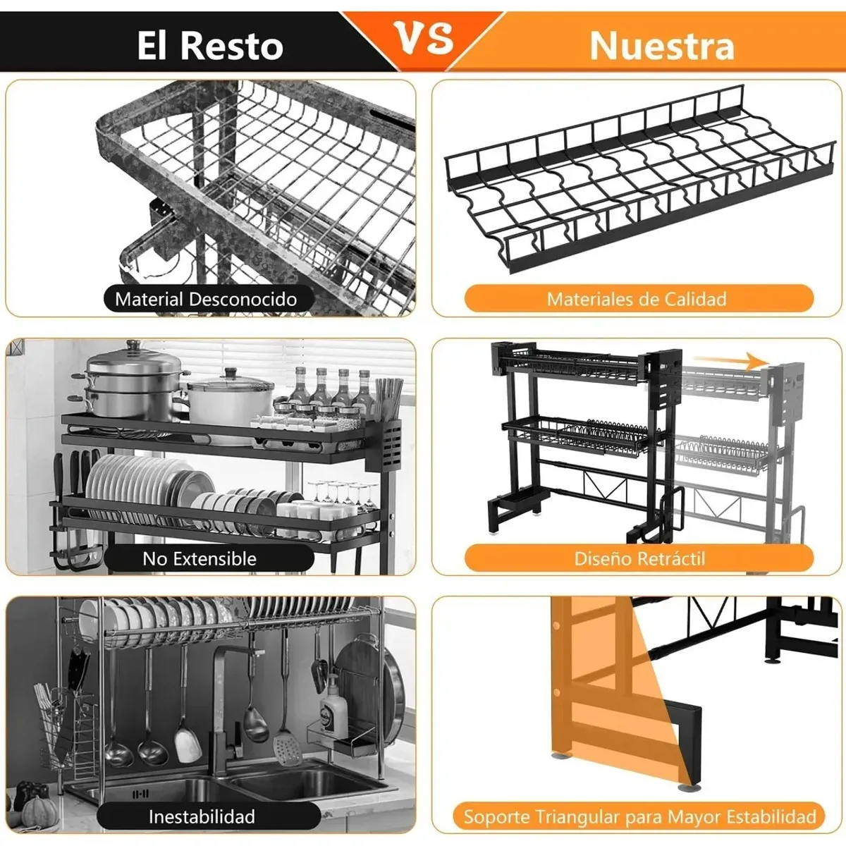 KUANGYE - Escurridor Retráctil Secador Ajustable Loza Platos 2 Niveles