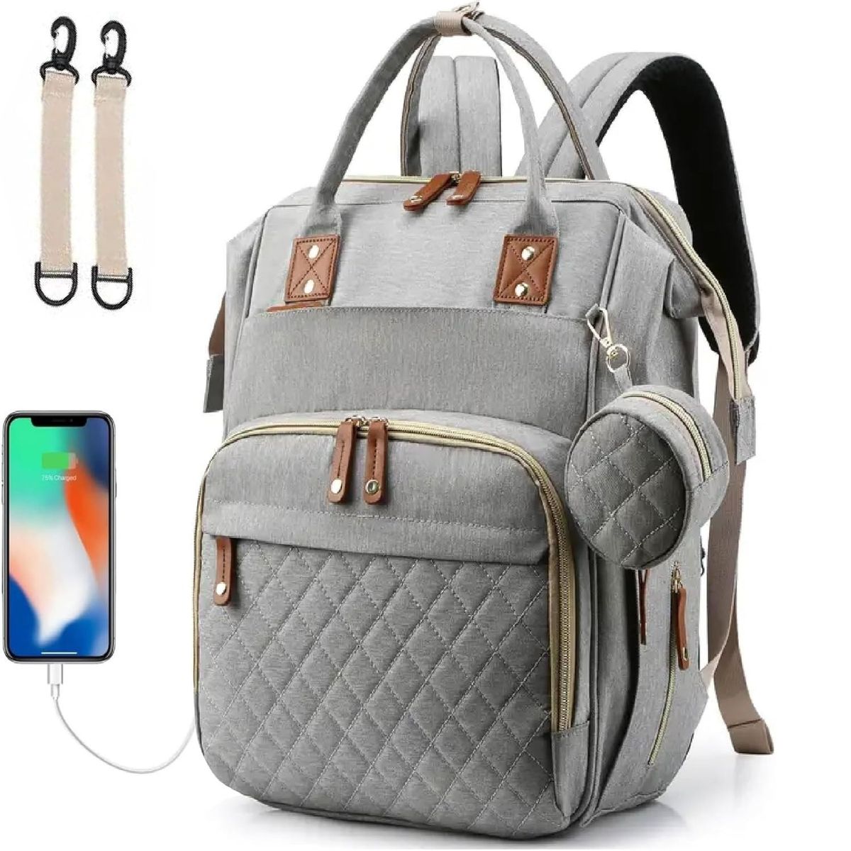 TATEE - Bolsa para madre y bebé Portátil gris Gran capacidad