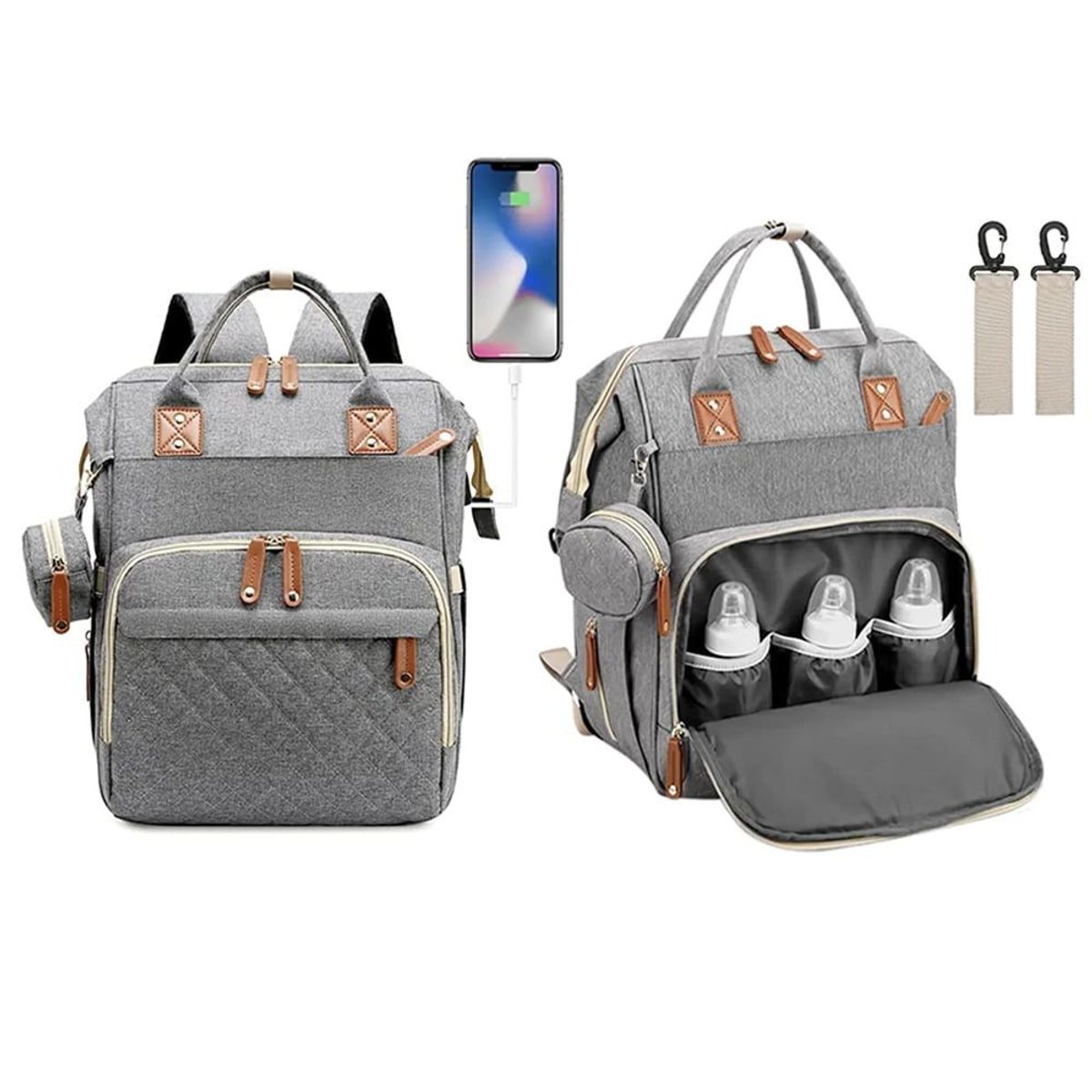 TATEE - Bolsa para madre y bebé Portátil gris Gran capacidad