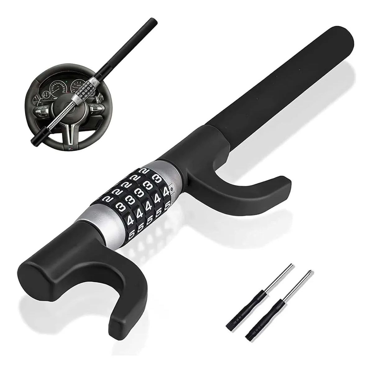 EVERSO - Traba Volante Con Clave Universal Bloqueo Antirrobo Auto