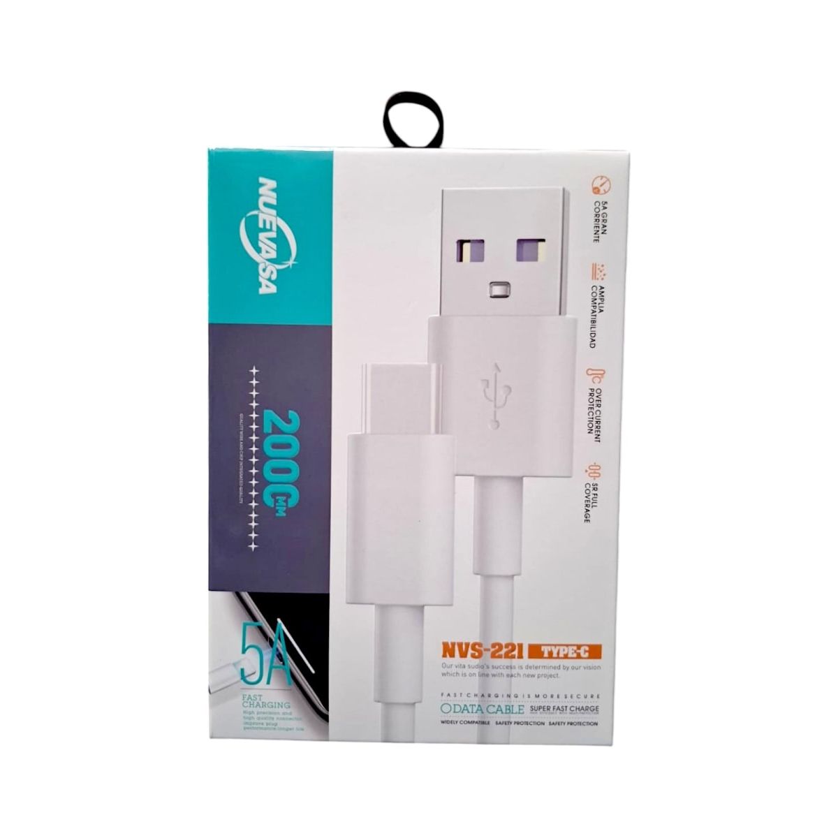 Cable Tipo C a USB 5A 2M NVS 221 Diseño Práctico, marca MALIK - Foto Principal