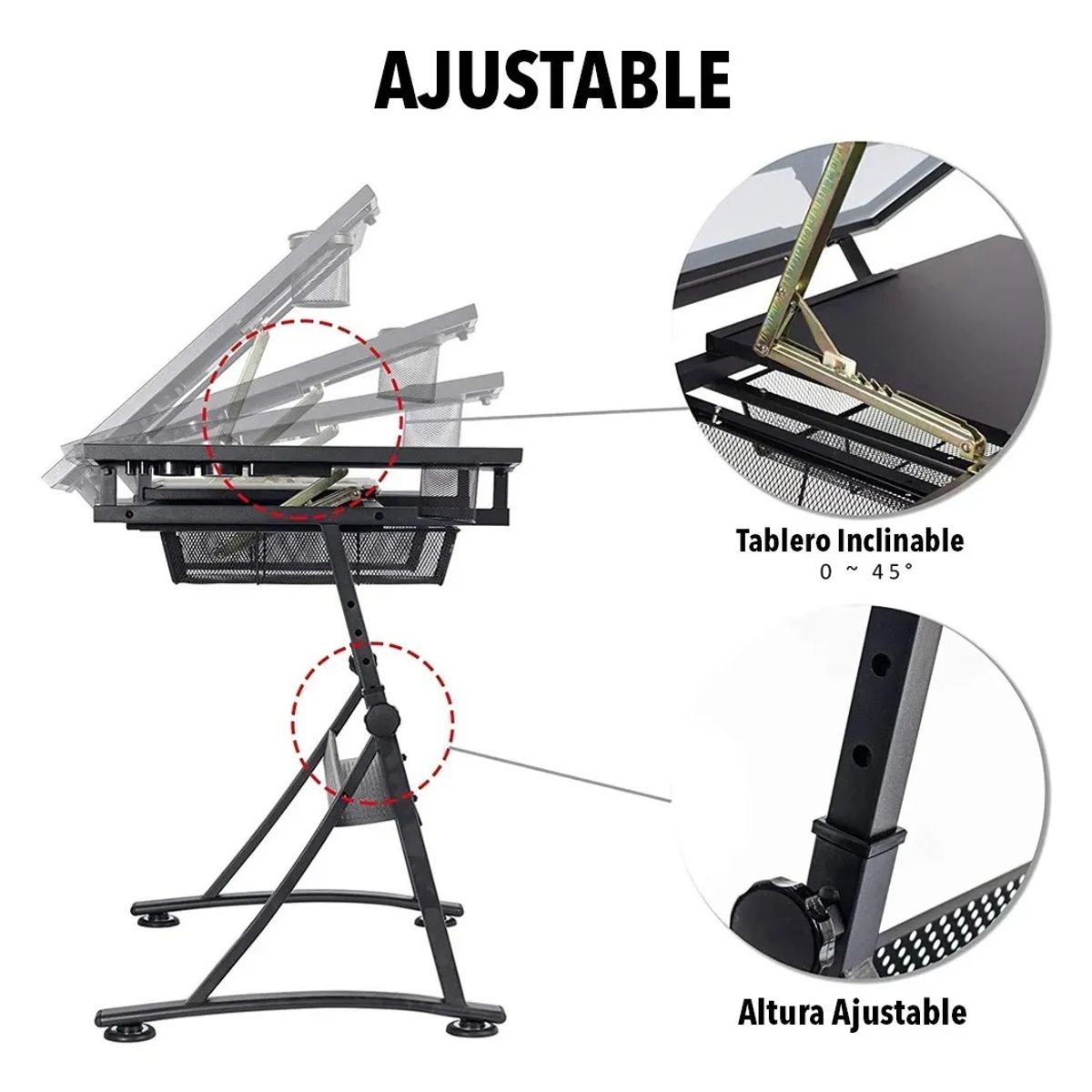 KUANGYE - Mesa De Dibujo Profesional Negra Tablero De Vidrio Ajustable