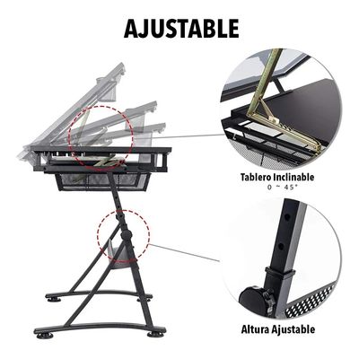 Imagen 2 del producto Mesa De Dibujo Profesional Negra Tablero De Vidrio Ajustable
