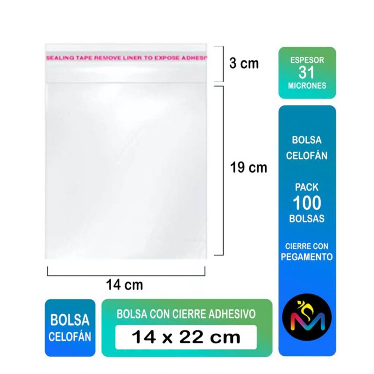 MALIK - Bolsa de Celofán 14x22 cm con Sellado Fuerte