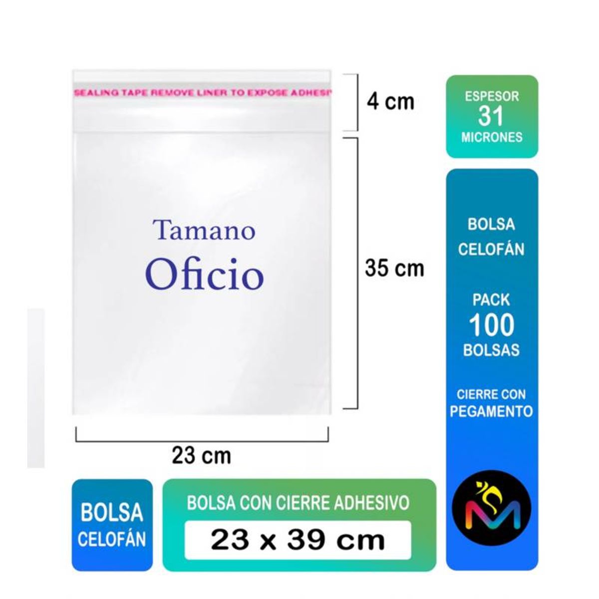 MALIK - Bolsa Celofán para Manualidades 23x39 cm Adhesiva