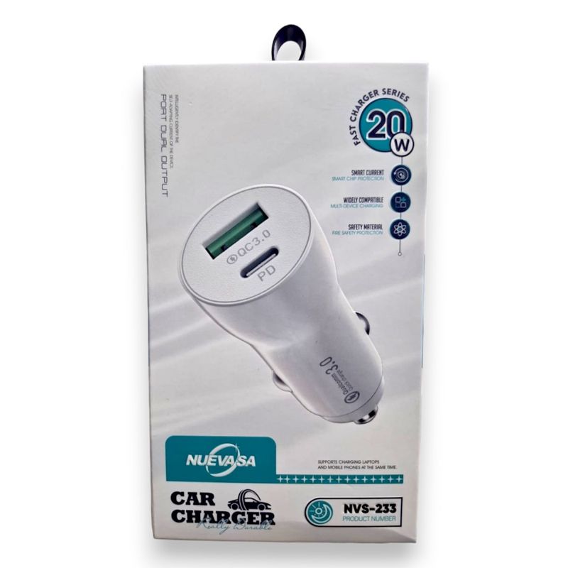 MALIK - Cargador Auto Doble Puerto USB y Tipo C 20W Rápido