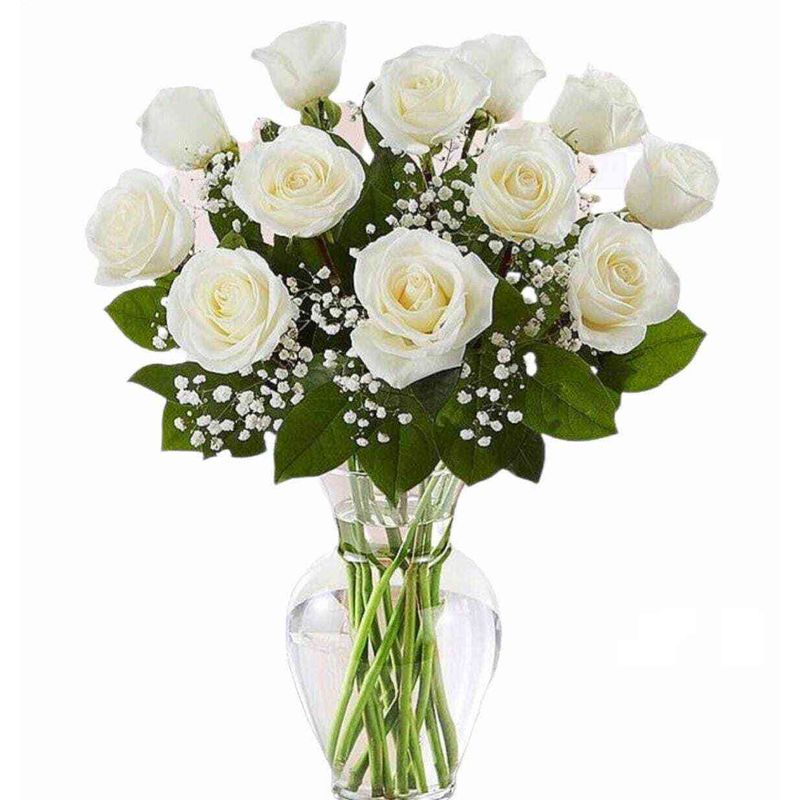 GENERICO - Florero con 12 Rosas Blancas