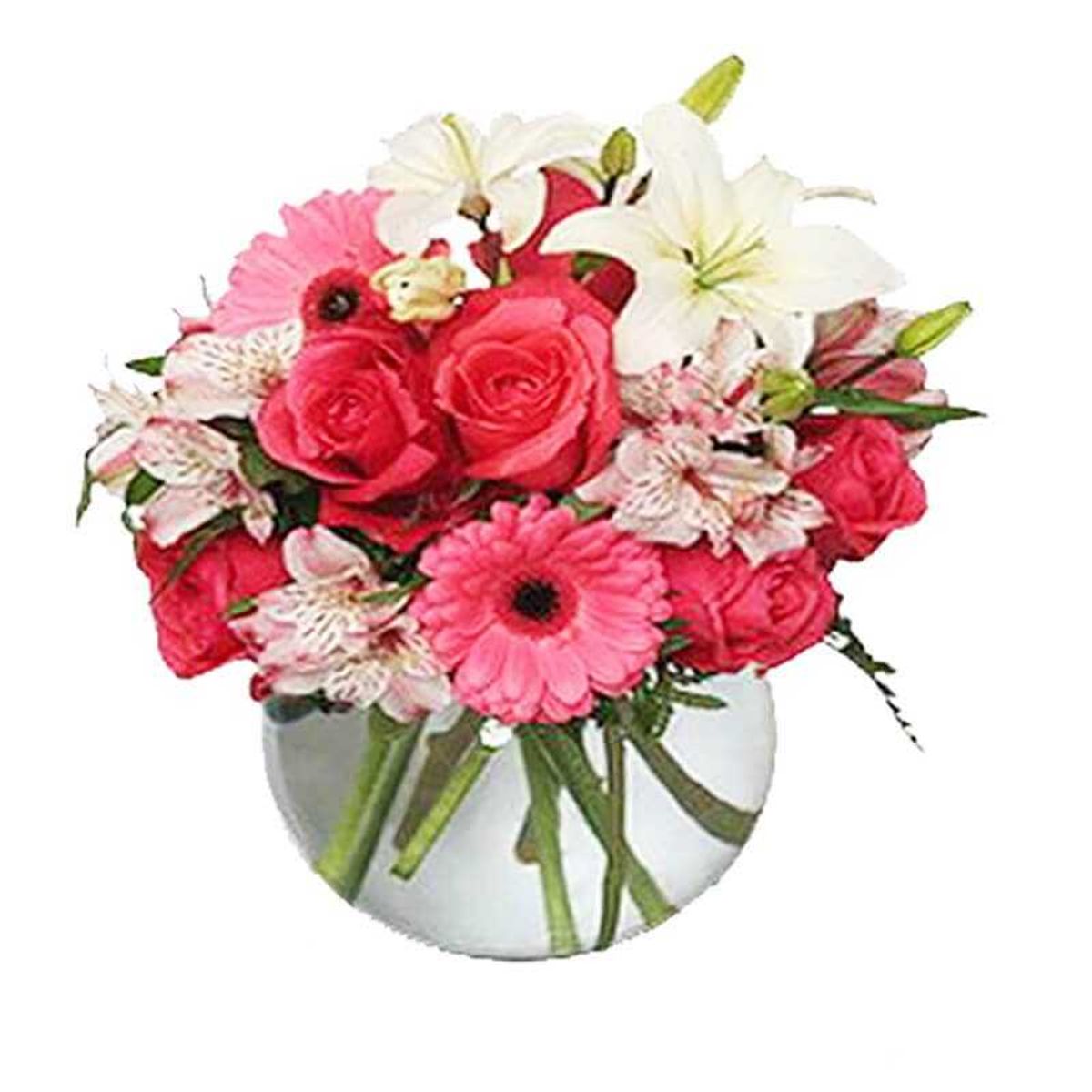 GENERICO - Pecera de Rosas Gerberas Astromelias y Lilium