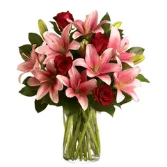 GENERICO - Florero Cilindro de Rosas y Lilium