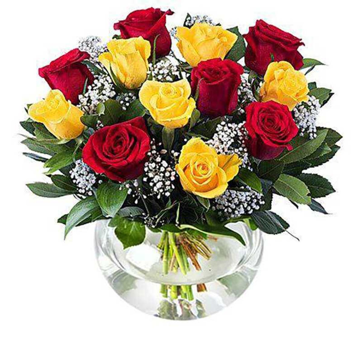 GENERICO - Pecera de 12 Rosas Rojas y Amarillas