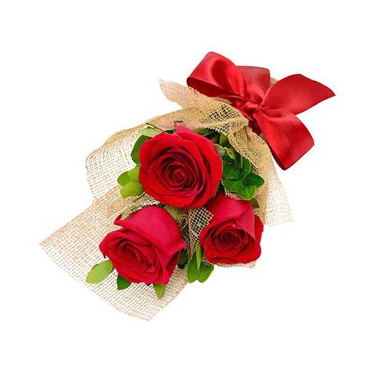 GENERICO - Ramo de 3 Rosas Alargado en Arpillera