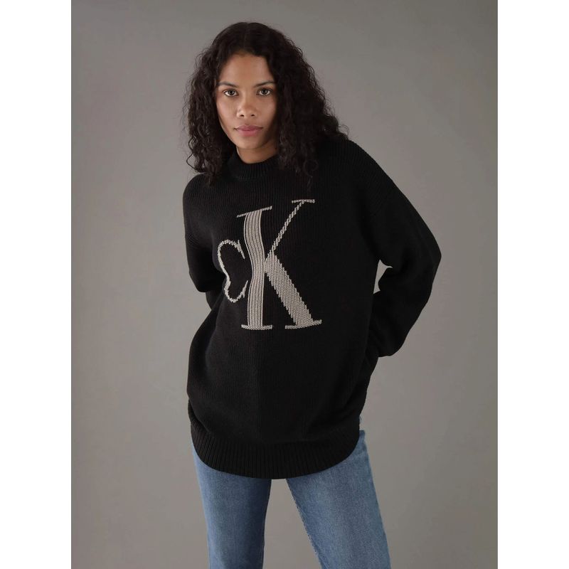 CALVIN KLEIN - Sweater con cuello alto y monograma en contraste Negro Calvin Klein