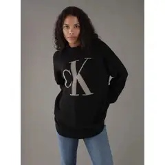 CALVIN KLEIN - Sweater con cuello alto y monograma en contraste Negro