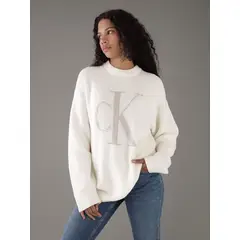 CALVIN KLEIN - Sweater con cuello alto y monograma en contraste Blanco