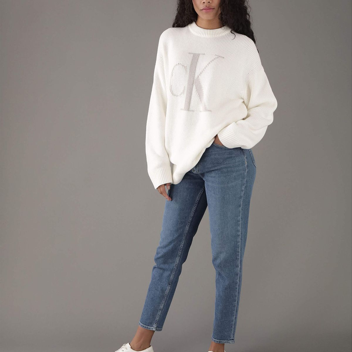 CALVIN KLEIN - Sweater con cuello alto y monograma en contraste Blanco Calvin Klein